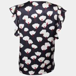 Max Mara Studio Black Floral Print Silk Satin Blouse M