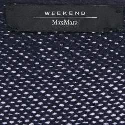Pre Owned Max Mara Navy Blue Wool Knit Fringed Triangular Shawl 