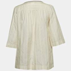 Max Mara Cream Lurex Stripe Cotton Blend Blouse S