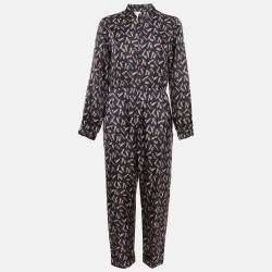Max Mara Blue Lipsticks Print Silk Zip-Up Jumpsuit M