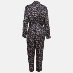 Max Mara Blue Lipsticks Print Silk Zip-Up Jumpsuit M
