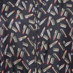 Max Mara Blue Lipsticks Print Silk Zip-Up Jumpsuit M