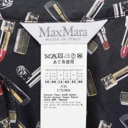 Max Mara Blue Lipsticks Print Silk Zip-Up Jumpsuit M