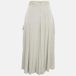 Pre Owned Max Mara Beige Crepe Pleated Flared Capri Pants M