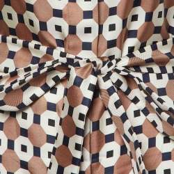 Pre Owned S'Max Mara Brown Geometric Print Silk Belted Shirt Dress S