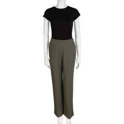Pre Owned Max Mara Olive Green Wool High Waist Wide Leg Trousers M
