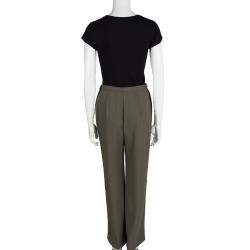 Pre Owned Max Mara Olive Green Wool High Waist Wide Leg Trousers M