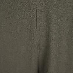 Pre Owned Max Mara Olive Green Wool High Waist Wide Leg Trousers M