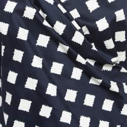 Pre Owned Max Mara Navy Blue Printed Stretch Cotton Midi Dress S