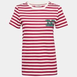 Pre Owned Max Mara Pink/White Embroidered Cotton T-Shirt M