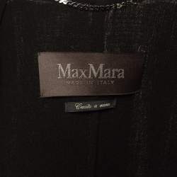 Max Mara Black Wool Front Open Ribbon Work Cropped Jacket S