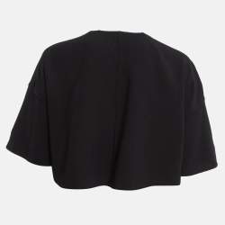 Max Mara Black Wool Front Open Ribbon Work Cropped Jacket S