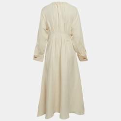 Pre Owned Max Mara Cream Linen Blend Pleated Midi Drina Dress M