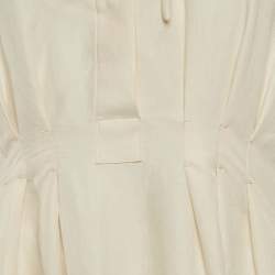 Pre Owned Max Mara Cream Linen Blend Pleated Midi Drina Dress M