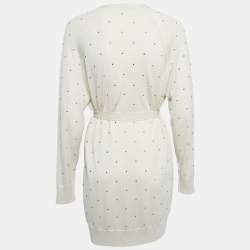 Max Mara Off White Embellished Knit Open Front Cardigan M