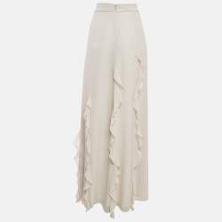 Pre Owned Max Mara Grey Silk Ruffled Maxi Skirt L