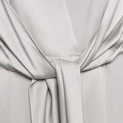 Pre Owned Max Mara Grey Crepe Fringe Cuff Detail Wrap Dress L