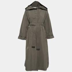 Max Mara Olive Green Cotton Blend Hooded The Cube Long Coat XS