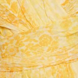 Max Mara Yellow Abstract Print Chiffon Silk Sleeveless Draped Gown L