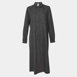 Max Mara Grey Wool Buttoned Midi Dress L
