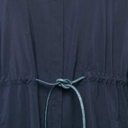 Max Mara Navy Blue Cotton Button Front Midi Dress L
