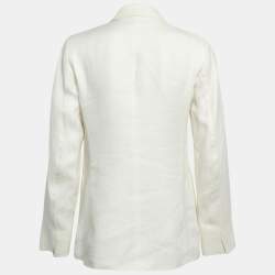 Pre Owned Max Mara Off-White Linen Gabardine Double Breasted Blazer S
