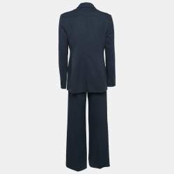 Pre Owned Max Mara Navy Blue Gabardine Cotton Tailored Pants Suit M
