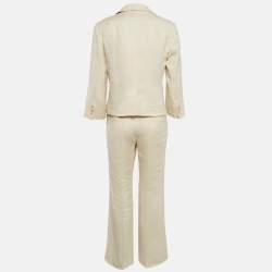 Pre Owned Max Mara Cream Linen Single Breasted Pantsuit M