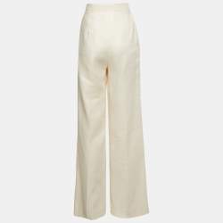 Pre Owned Max Mara Cream Linen Wide Leg Trousers S
