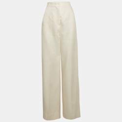 Pre Owned Max Mara Cream Linen Wide Leg Trousers S