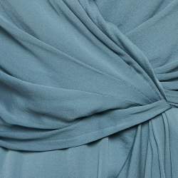 Pre Owned Max Mara Blue Silk Draped Long Sleeve Blouse M