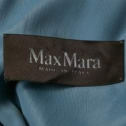 Pre Owned Max Mara Blue Silk Draped Long Sleeve Blouse M