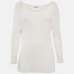 Pre Owned Max Mara White Rib Knit Boat Neck Top XXL