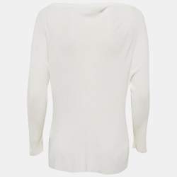 Pre Owned Max Mara White Rib Knit Boat Neck Top XXL