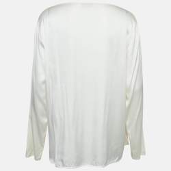 Max Mara Leisure Cream Satin Silk Long Sleeve Blouse XL