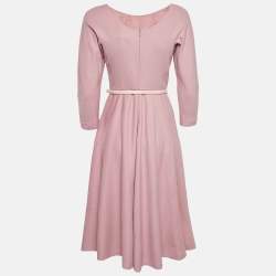 Pre Owned Max Mara Pink Camel Wool Belted Midi Dress S