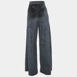Pre Owned Max Mara Navy Blue Velvet Knit Wide Leg Pants M