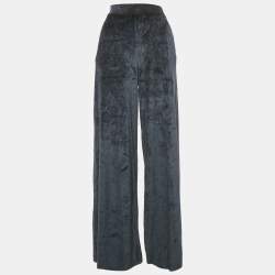 Pre Owned Max Mara Navy Blue Velvet Knit Wide Leg Pants M