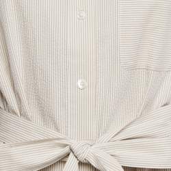 Max Mara Leisure Beige Seersucker Stripe Cotton Tie-Up Waist Detail Shirt L