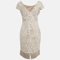Pre Owned Max Mara Ivory/Beige Jacquard Knit Cap Sleeve Short Dress M