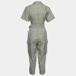 Max Mara Grey Check Virgin Wool Belted Jumpsuit S