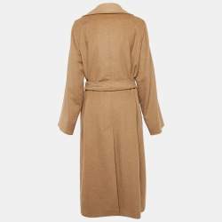 Max Mara Brown Felt Button Front Belted Coat L