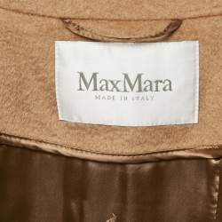 Max Mara Brown Felt Button Front Belted Coat L