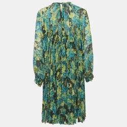 Max Mara Green/Multicolor Printed Crepe Pleated Midi Dress M