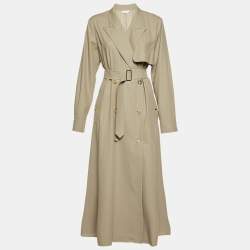 Max Mara Grey Gabardine Double Breasted Pea Coat L