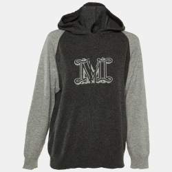 Pre Owned Max Mara Grey M Intarsia Cashmere Hooded Sweater L