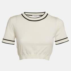 Max Mara White Cotton Knit Round Neck Cropped Top M