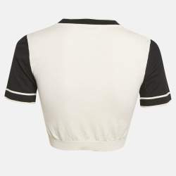Pre Owned Max Mara Black/White Knit Round Neck Cropped Top M