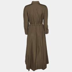 Pre Owned Max Mara Green Cotton Belted Maxi Dress M