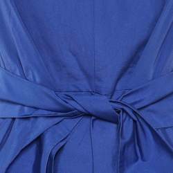 Pre Owned Max Mara Blue Cotton Belted Midi Dress S